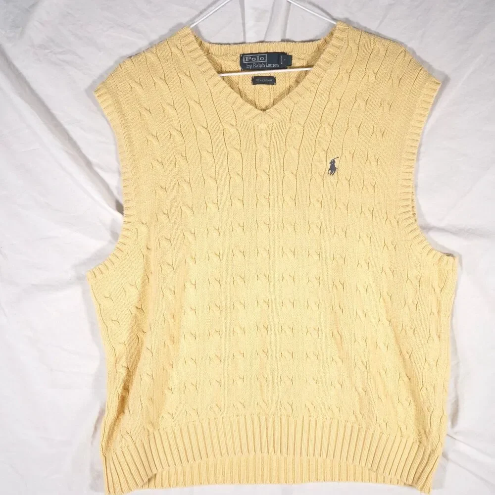 Polo Ralph Lauren Cable Knit Sweater Vest Vintage Yellow XL